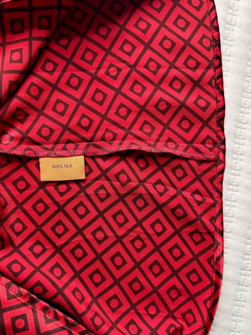 Tory Burch 100% Silk Red Flowy Long Sleeve V Tie Neck Top - Small
